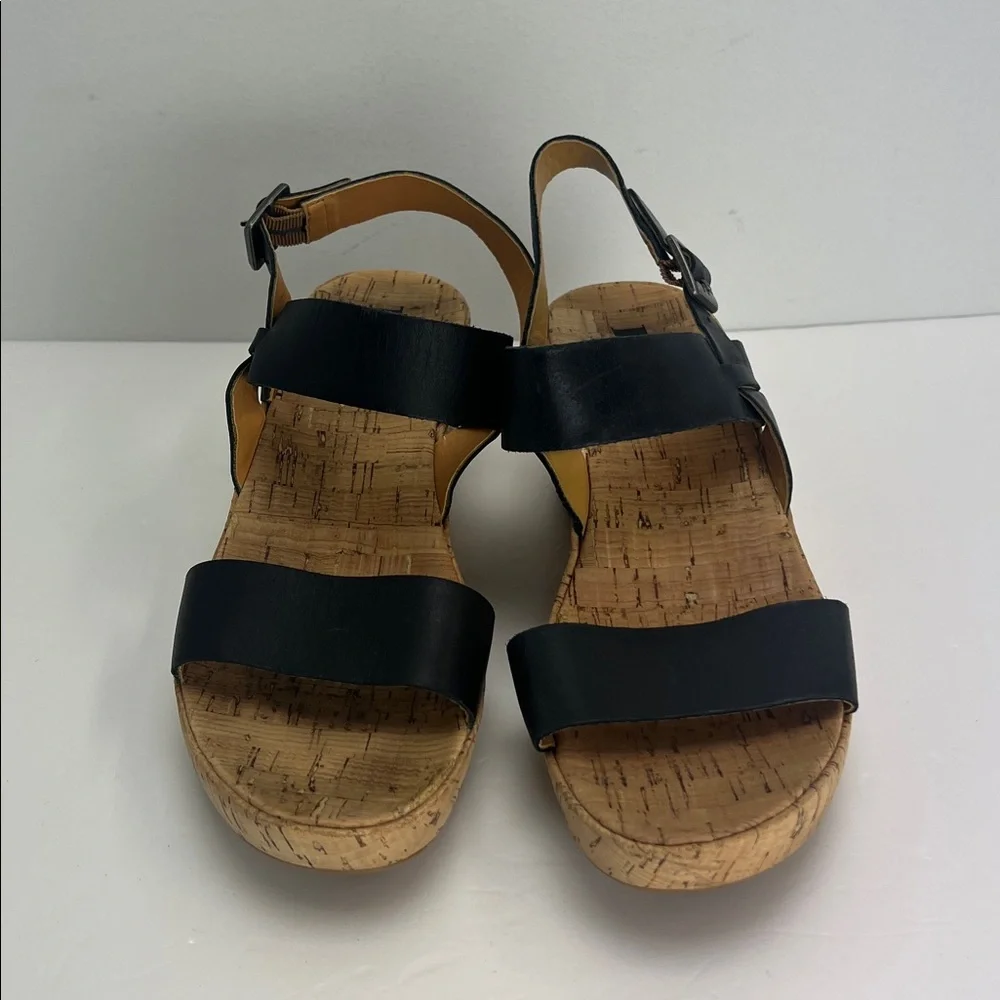 Kork Ease Austin Slingback Wedge Sandal Black Leather Womens 9 Closet Staple